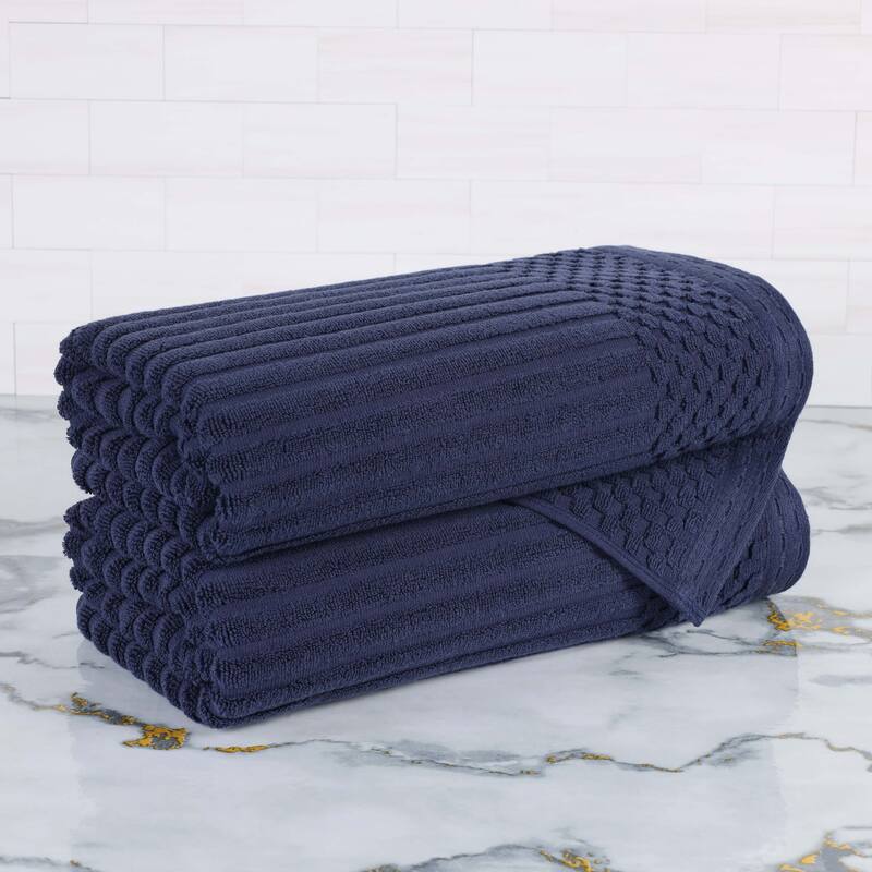 Superior Soho Ribbed Cotton Bath Towel Set of 2 - Navy Blue