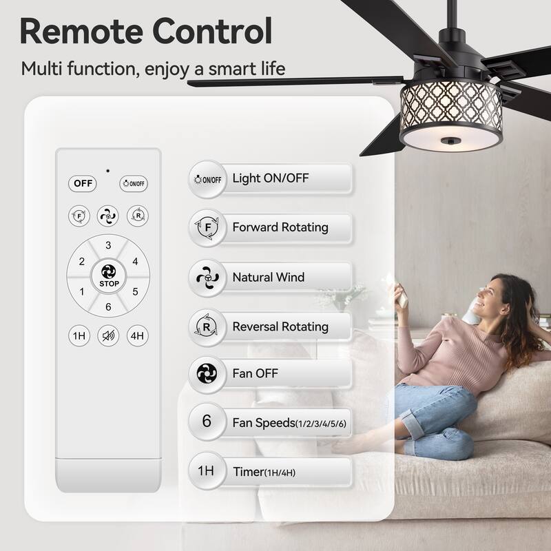 52-inch Reversible 5-Blade Fandelier Ceiling Fan with Light and Remote