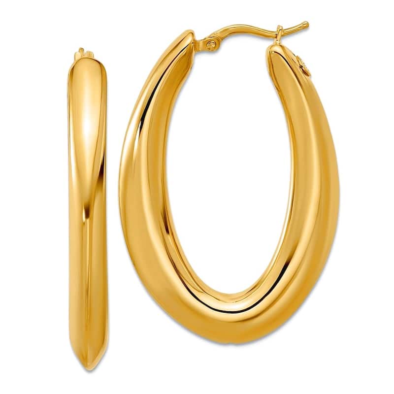 Curata Solid 18k Yellow Gold 41x28mm Puffed Oval Hoop Earrings