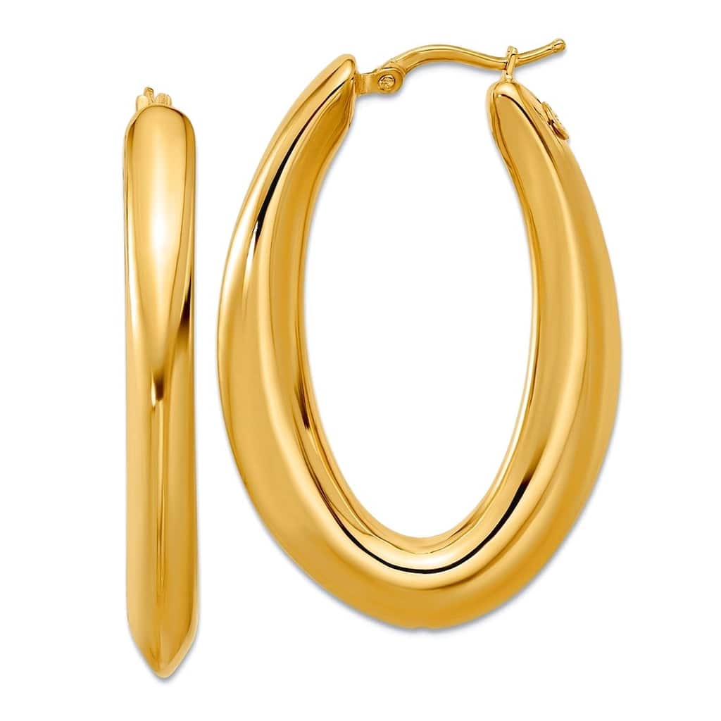 Curata Solid 18k Yellow Gold 41x28mm Puffed Oval Hoop Earrings