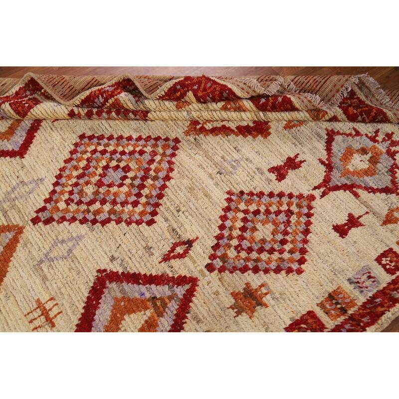 Hand Knotted Oriental 100% Wool Carpet Modern Tribal Beige & Ivories Moroccan Area Rug - 7' 10'' X 5' 9''