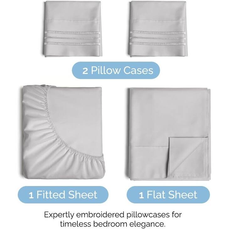 CGK Linens 4 Piece Solid Deep Pockets Microfiber, Easy-Fit Bed Sheet Set