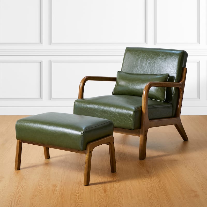 Glitzhome 30.75"H Mid-Century PU Leather Armchair with Ottoman Set