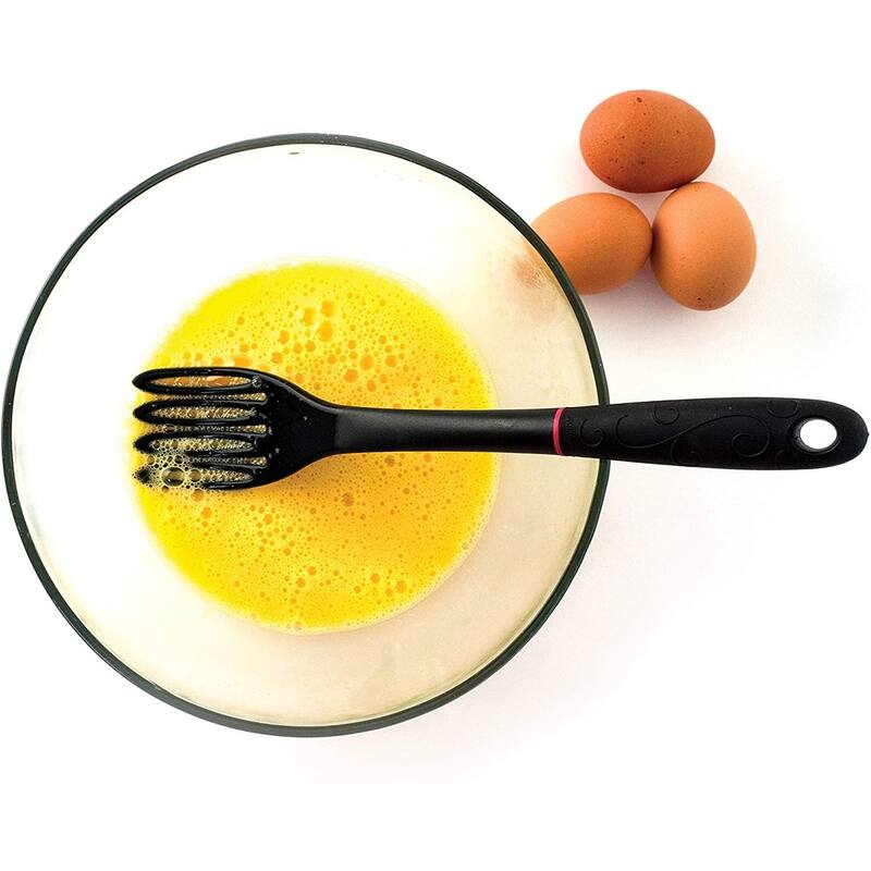 Norpro 11" Grip-EZ Fiskie Fork & Whisk Combo Tool - Mix Stir Blend & Fold - Black