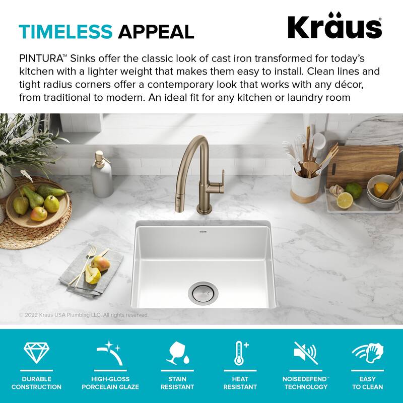 KRAUS Pintura Porcelain Enameled Steel Undermount Kitchen Sink