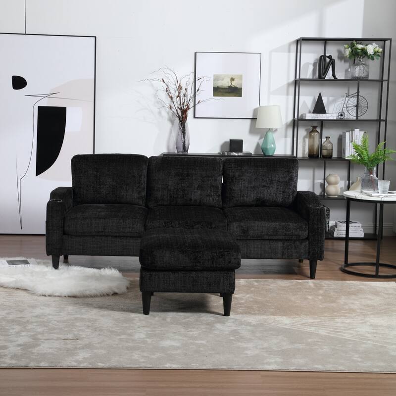 Convertible Sectional Sofa Couch, L-Shape Cozy Sofa Couch Set 4 Seat Sofa Sectional with Storage Ottoman for Living Room
