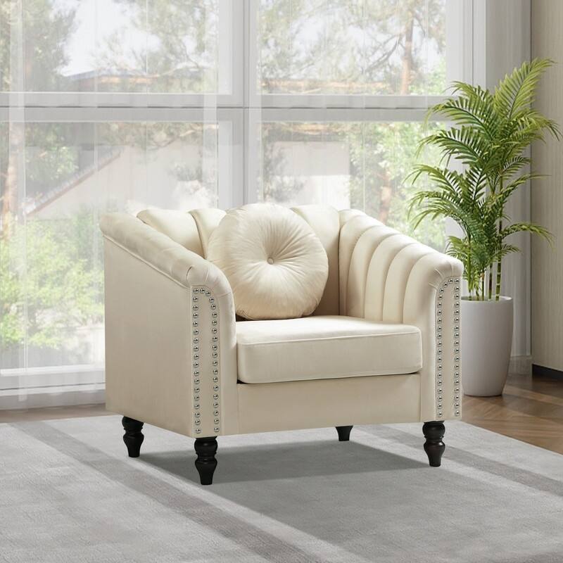 Modern Upholstered Single Sofa with Ergonomic Back & Solid Wood Legs