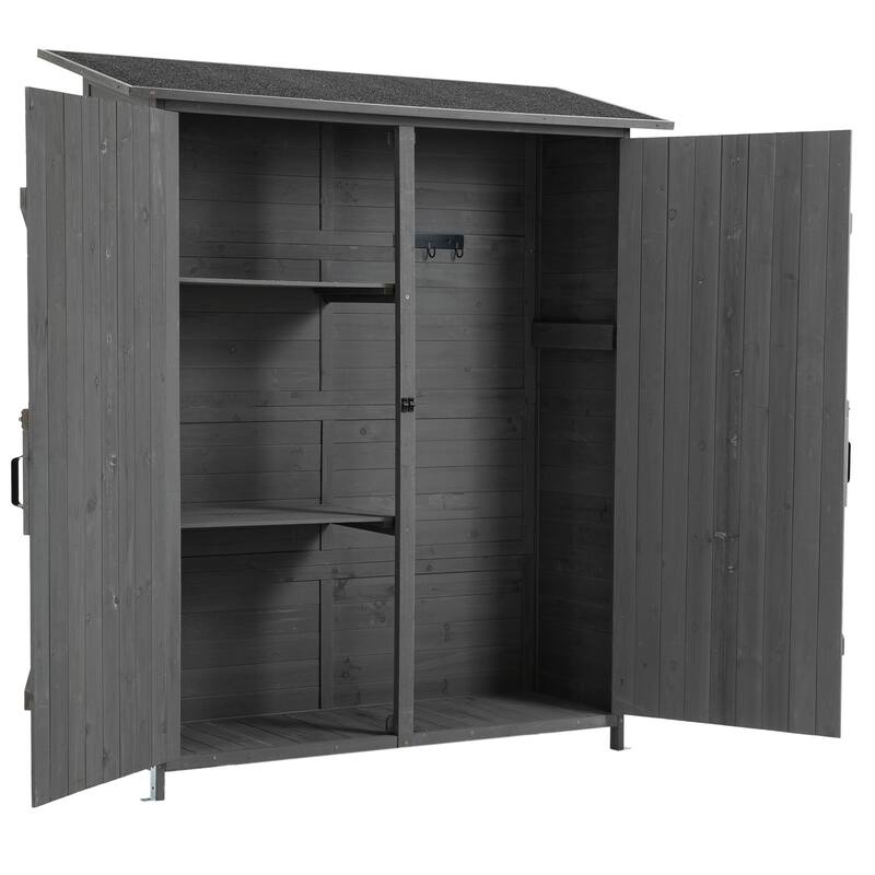 56"L Outdoor Storage Shed with Lockable Doors, Waterproof Roof, Detachable Shelves