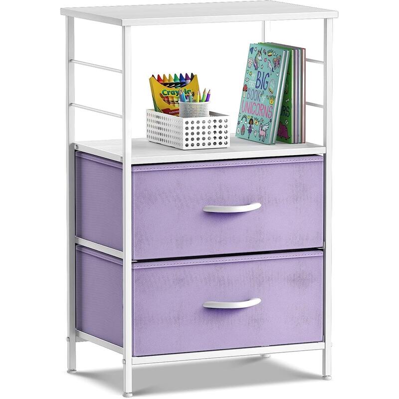 Nightstand 2-Drawer Shelf Storage - Bedside Furniture End Table Chest - Purple