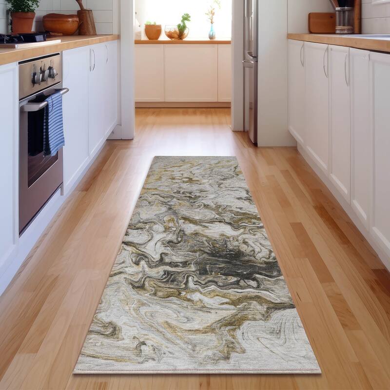 Premium Washable Super Soft Abstract Kyah Mayfield Rug - Taupe - 2' 3" x 7' 6" - Runner