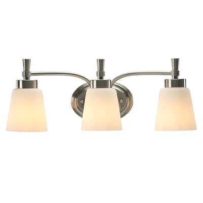Industrial Brushed Nickel 3-Light Vanity Light with Glass Shade