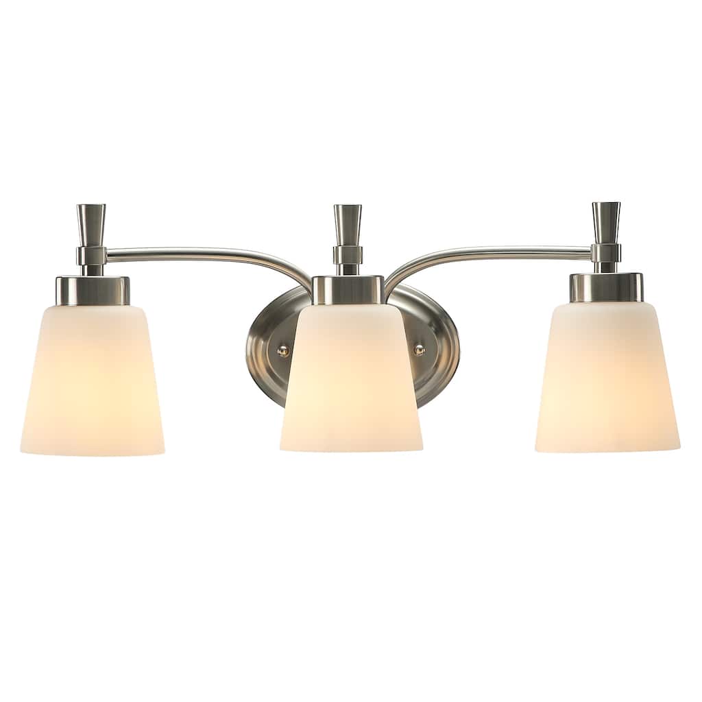 Industrial Brushed Nickel 3-Light Vanity Light with Glass Shade