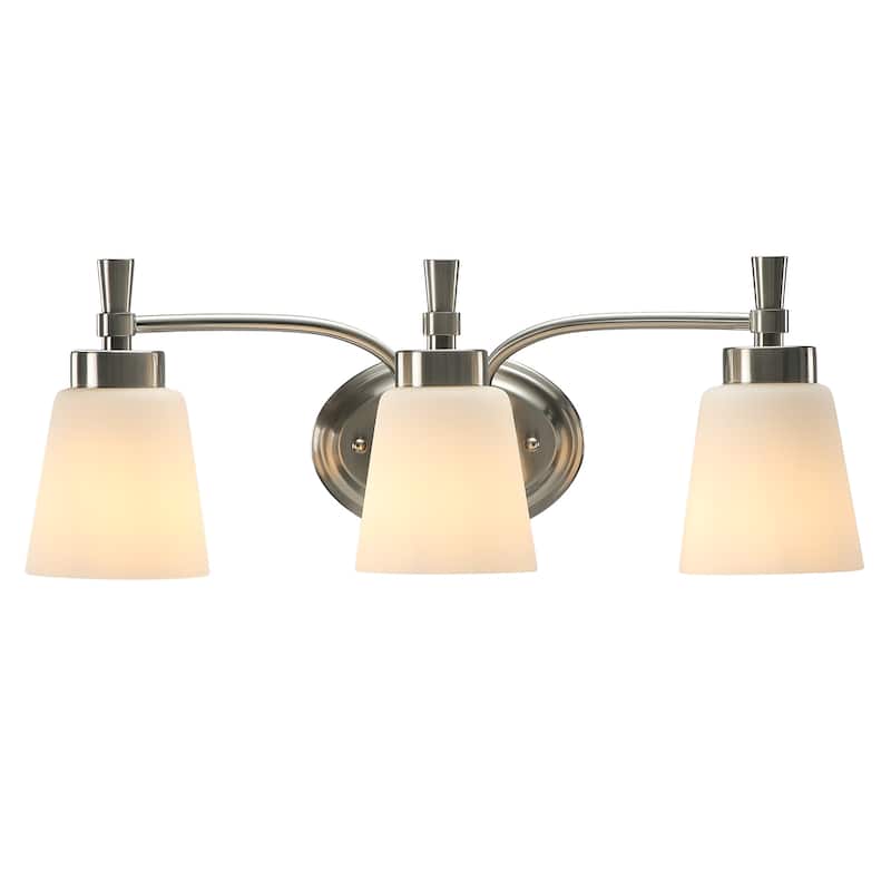 Mid-Century Modern Brushed Nickel 3-Light Vanity Light with Frosted Glass Shade