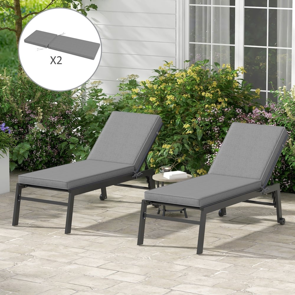 Outsunny 2 Patio Chaise Lounge Chair Cushions with Backrests, Replacement Patio Cushions with Ties for Outdoor Poolside Lounge