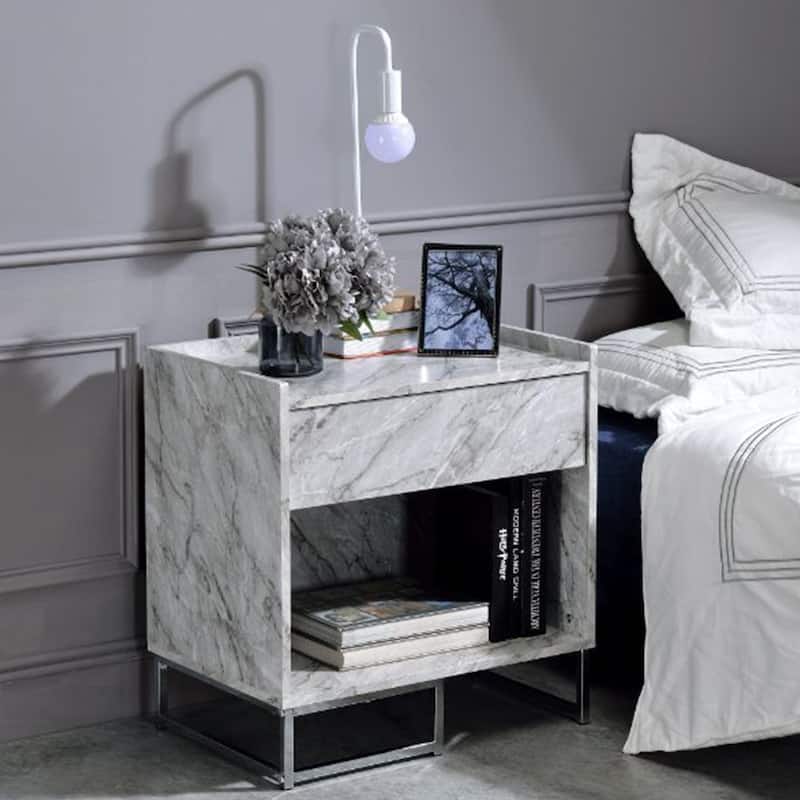Faux Marble Accent Table in Chrome