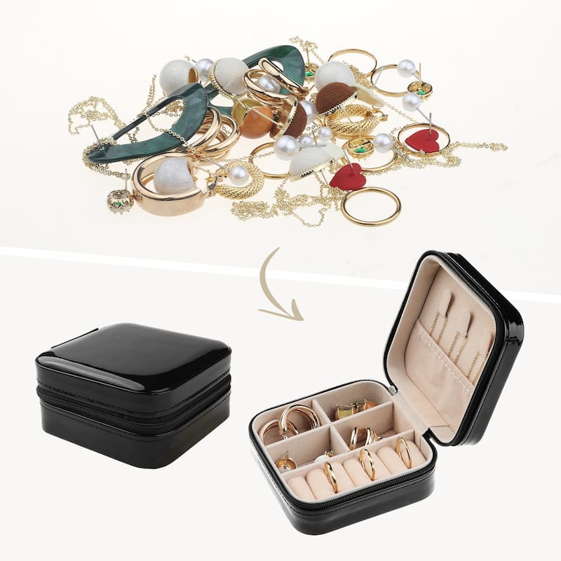 Travel Jewelry Box for Women Girl's Birthday Gifts, Small Portable PU Leather Jewelry Organizer Case Storage Display Holder - Black