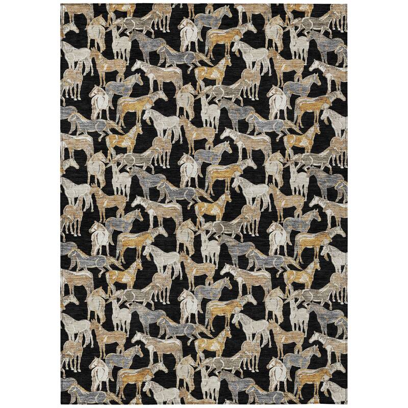 Machine Washable Indoor/ Outdoor Horse Herd Chantille Rug