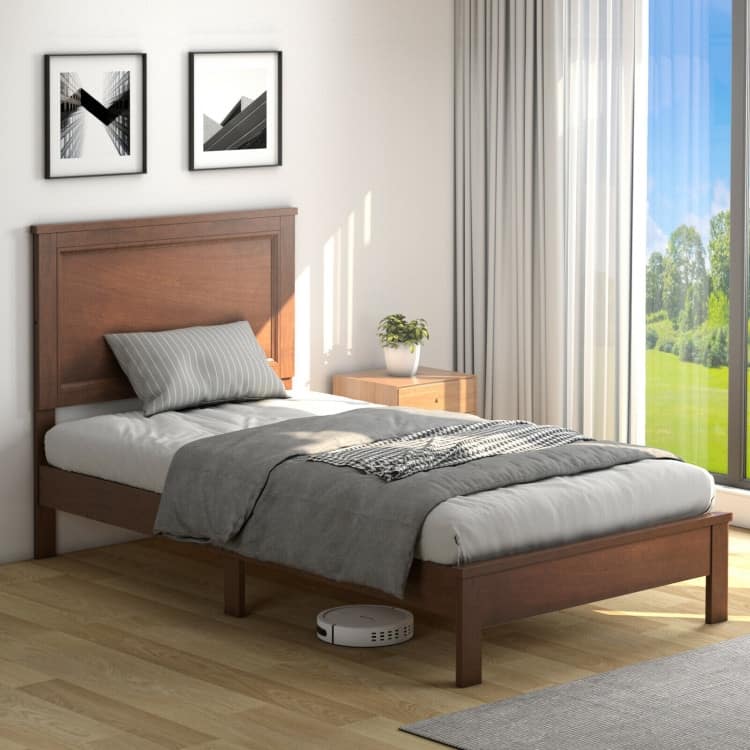 Twin Size Platform Bed Frame with Rubber Wood Leg