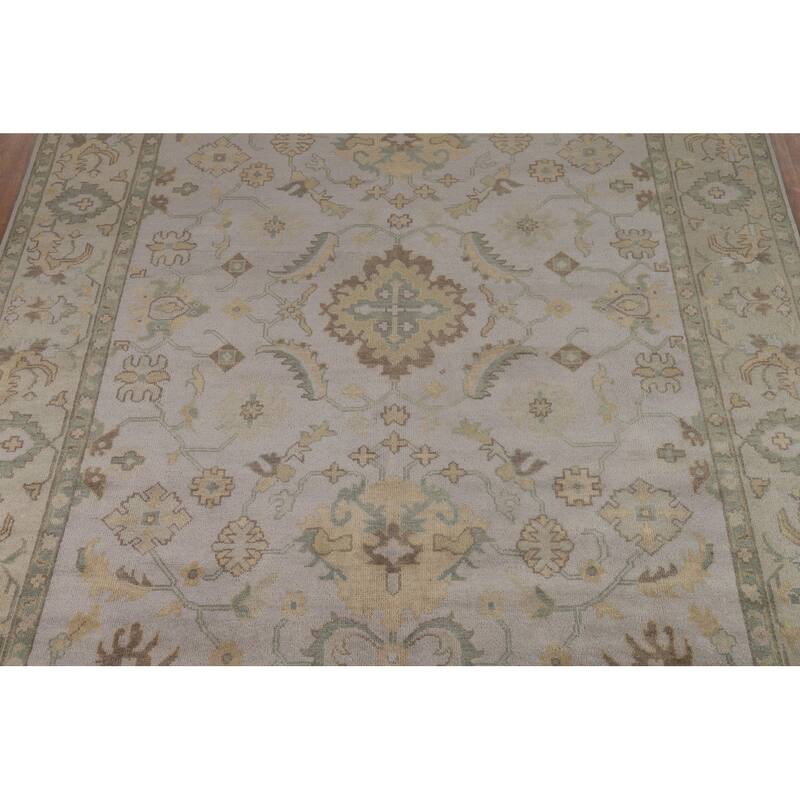 All-Over Floral Oushak Oriental Area Rug Hand-Knotted Wool Carpet - 9'1"x 12'1"