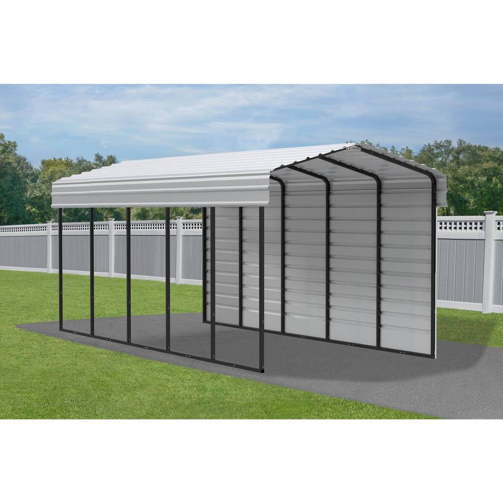 Arrow 10 x 24 ft Galvanized Steel Carport, with 1-Side Wall Kit Eggshell