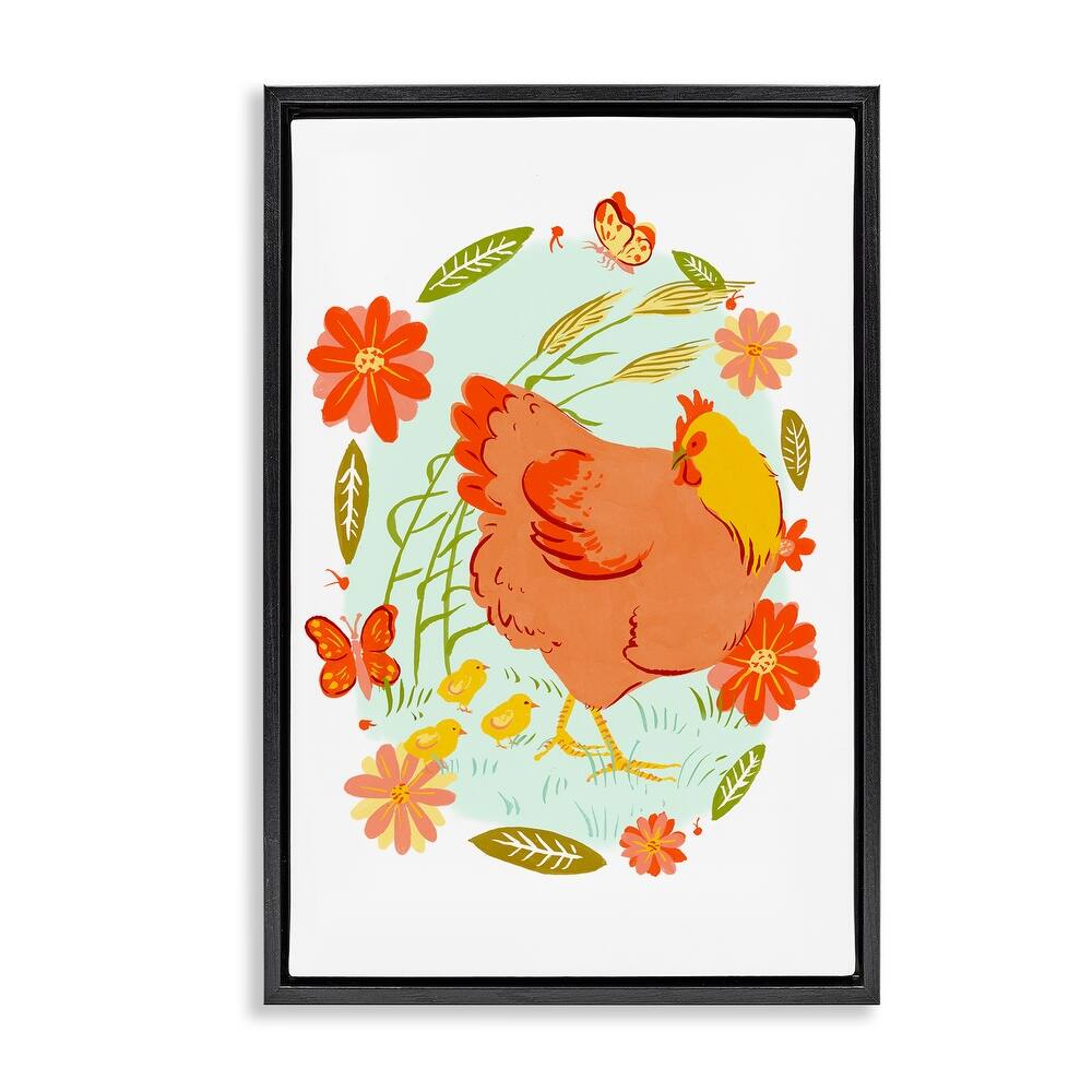 Stupell Hen & Chicks Circular Florals Framed Floater Canvas Wall Art Design By Hannah Moren