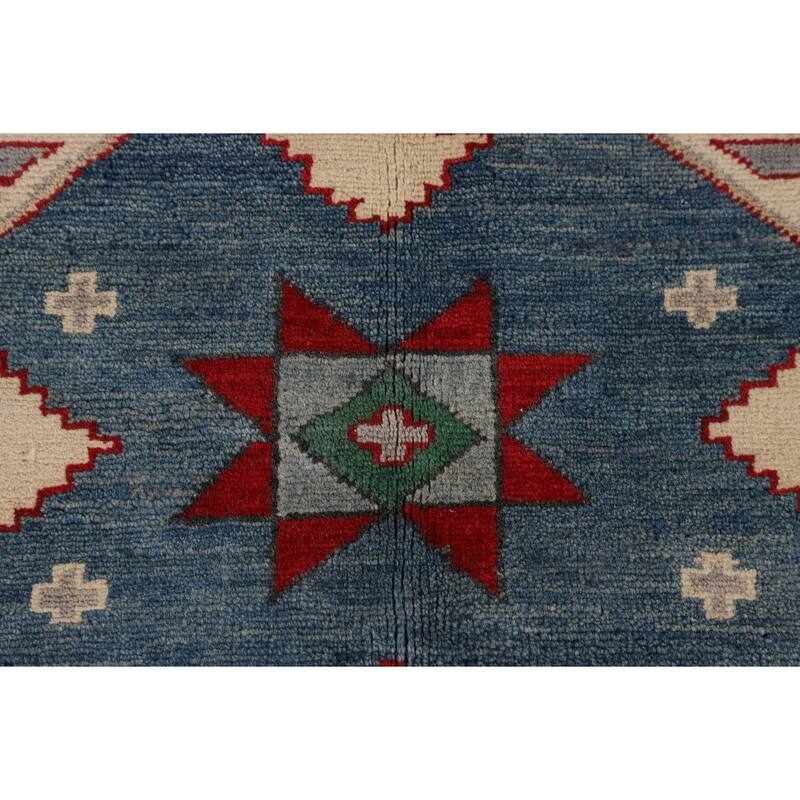 Gray Kazak Oriental Area Rug Dining Room Hand-Knotted Wool Carpet - 6'11" x 9'3"