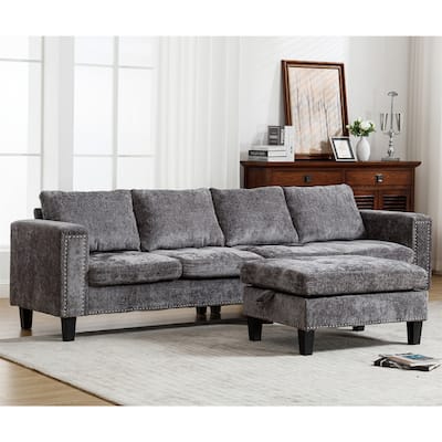 5 Seat L-Shaped Convertible Sectional Sofa Chaise with Storage Ottoman