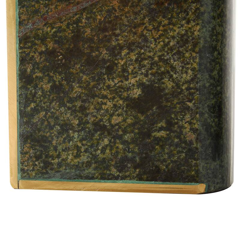 Green Marble Curved Rectangular Decorative Bookends with Gold Accents (Set of 2)