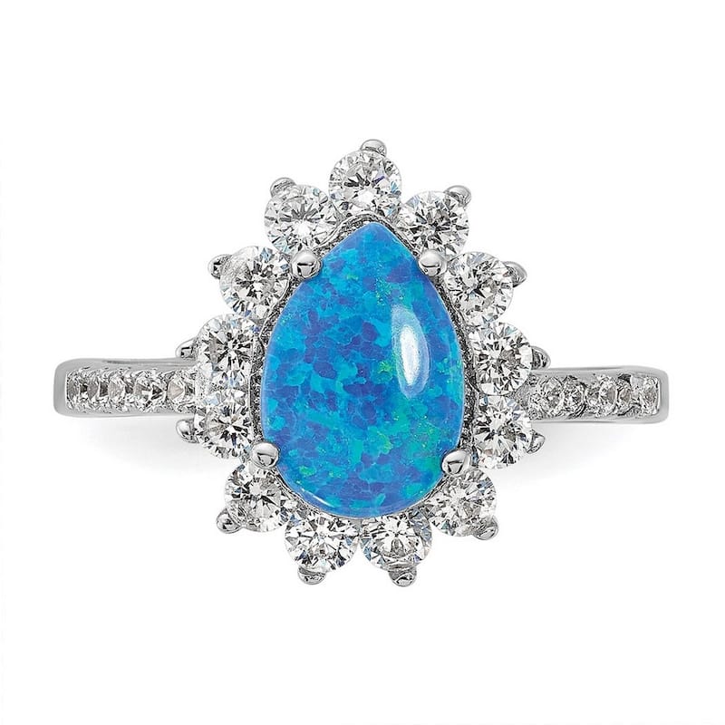 Curata 925 Sterling Silver Pear Simulated Blue Opal Statement Ring
