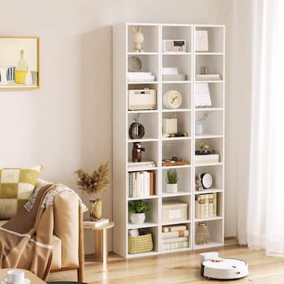 Grondin 8-Tier Media Tower, Wooden Media Storage Rack with Adjustable Shelves, Tall Narrow Bookcase Display Bookshelf
