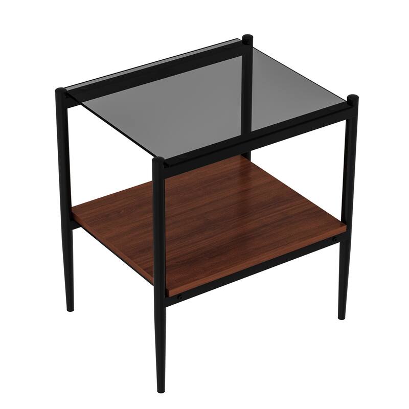 Anmytek Set of 2 Modern Gray Glass Rectangle End Tables Tempered Glass Tabletop Living Room