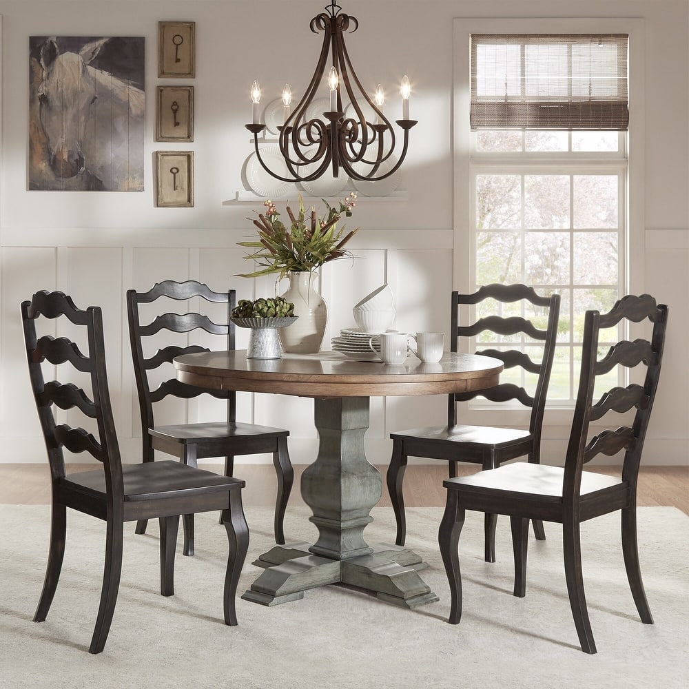 Eleanor Sage Green Round Solid Wood Top Ladder Back 5-piece Dining Set by iNSPIRE Q Classic