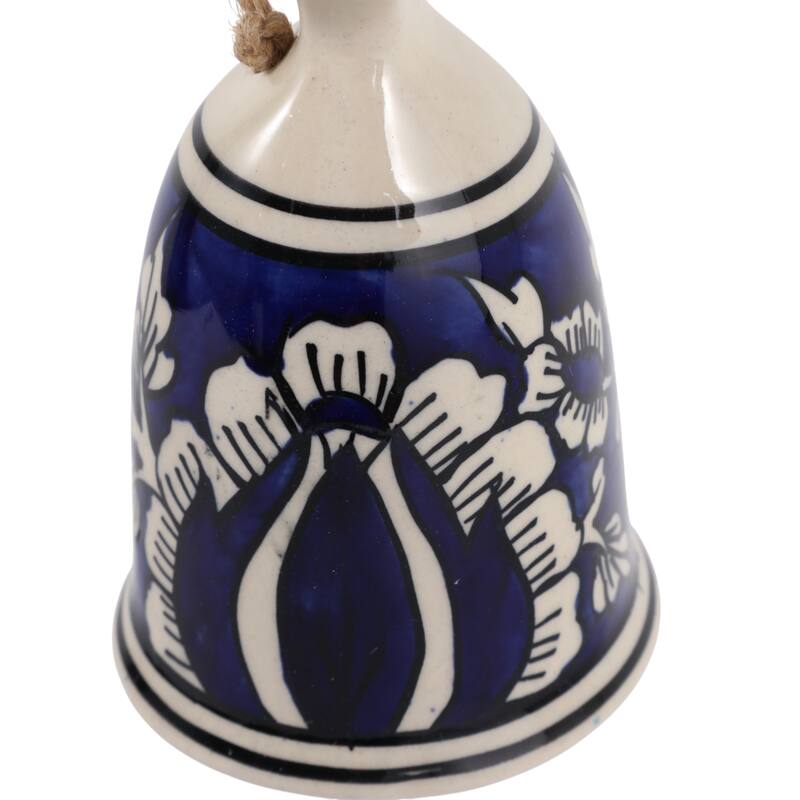 Ceramic Bells and Windchimes Handcrafted Hanging - 26" Ivory/Blue - 3" x 3" x 26"
