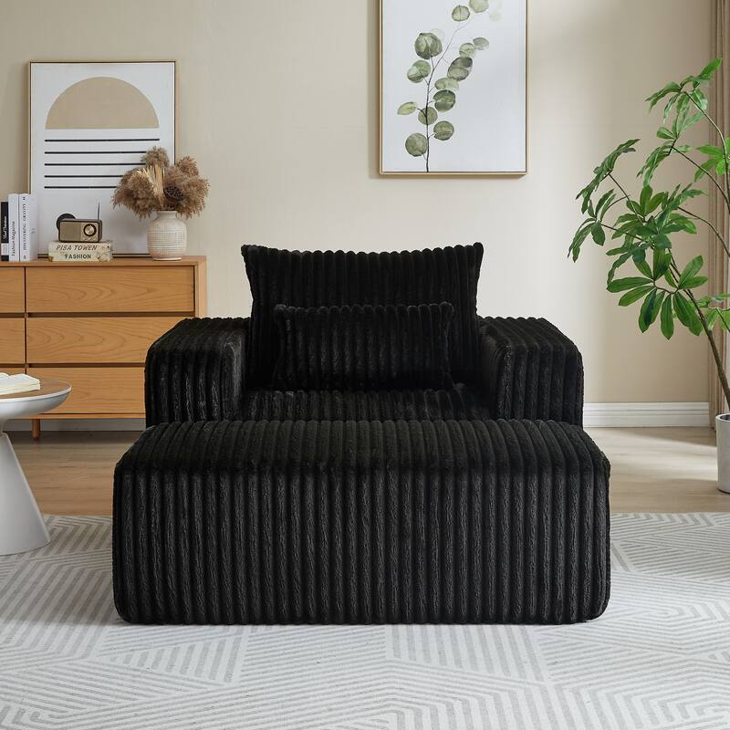 Modern 62.5" Corduroy Sponge Sofa with Removable Footrest, No Assembly Required, Cozy Sleeper Chair for Indoor Spaces