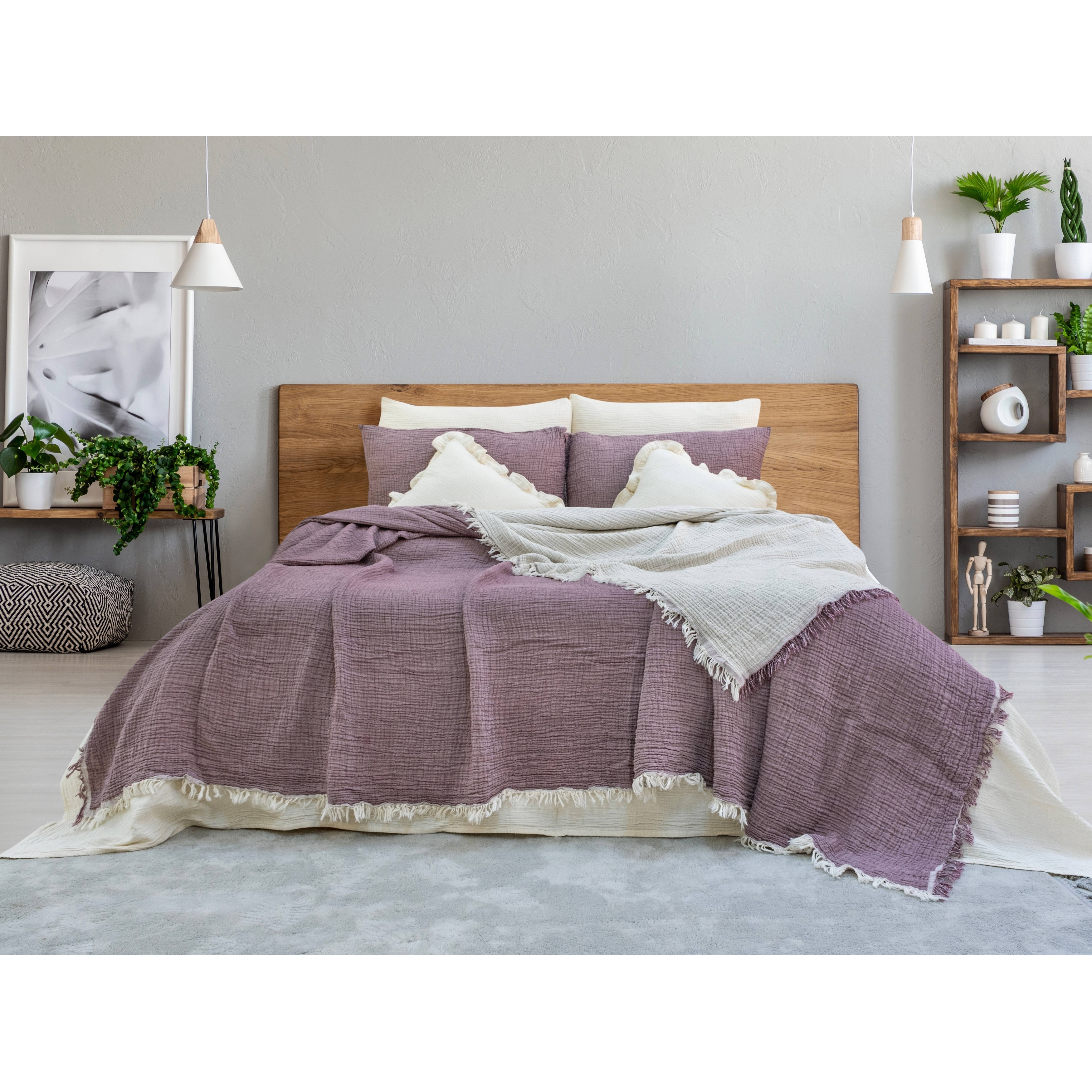 Muslin Blanket 4 Layers, Soft Bedspread, Turkish Cotton Muslin Bed Cover, Reversible Coverlet