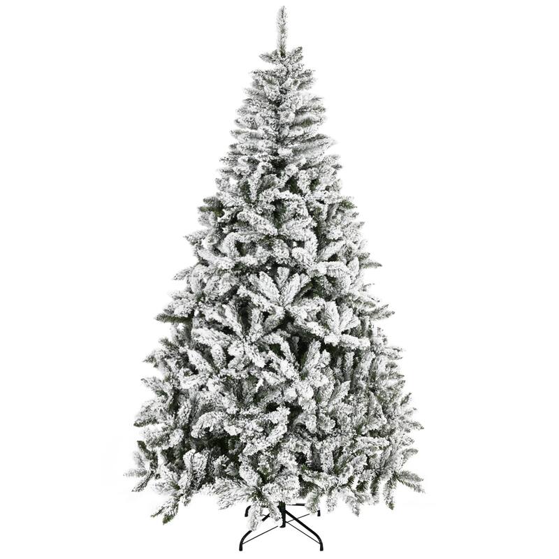 HOMCOM Unlit Snow Flocked Pine Tree - Realistic Branches, Green