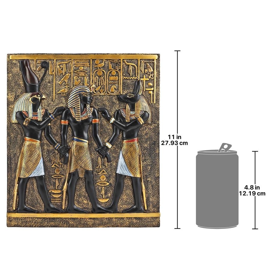 Rameses Egyptian Wall Frieze Horus Anubis Sculpture Decor Faux Ebony Gold Plaque 