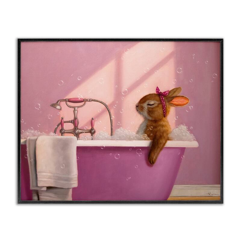 Stupell Bunny in Pink Relaxing Bath Framed Giclee Art Design By Lucia Heffernan - 20 x 16 - Black