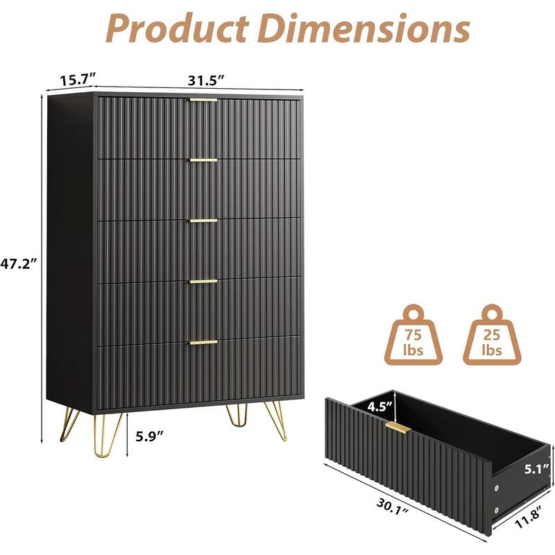 FURNIWAY Fluted Drawer Dresser for Bedroom