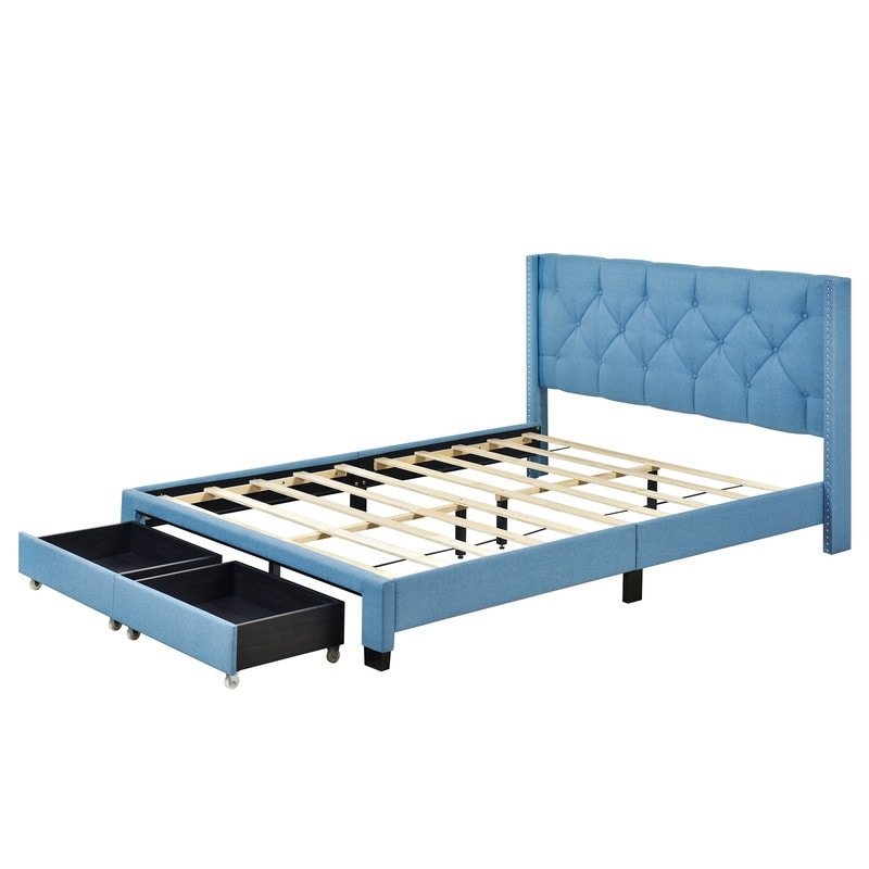 2-Storage Drawers Upholstered Queen Size Storage Bed, Blue - On Sale - Bed  Bath & Beyond - 38254605