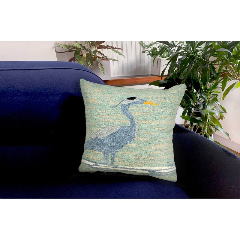 Liora Manne Frontporch Blue Heron Indoor/Outdoor Pillow Lake 18" x 18"