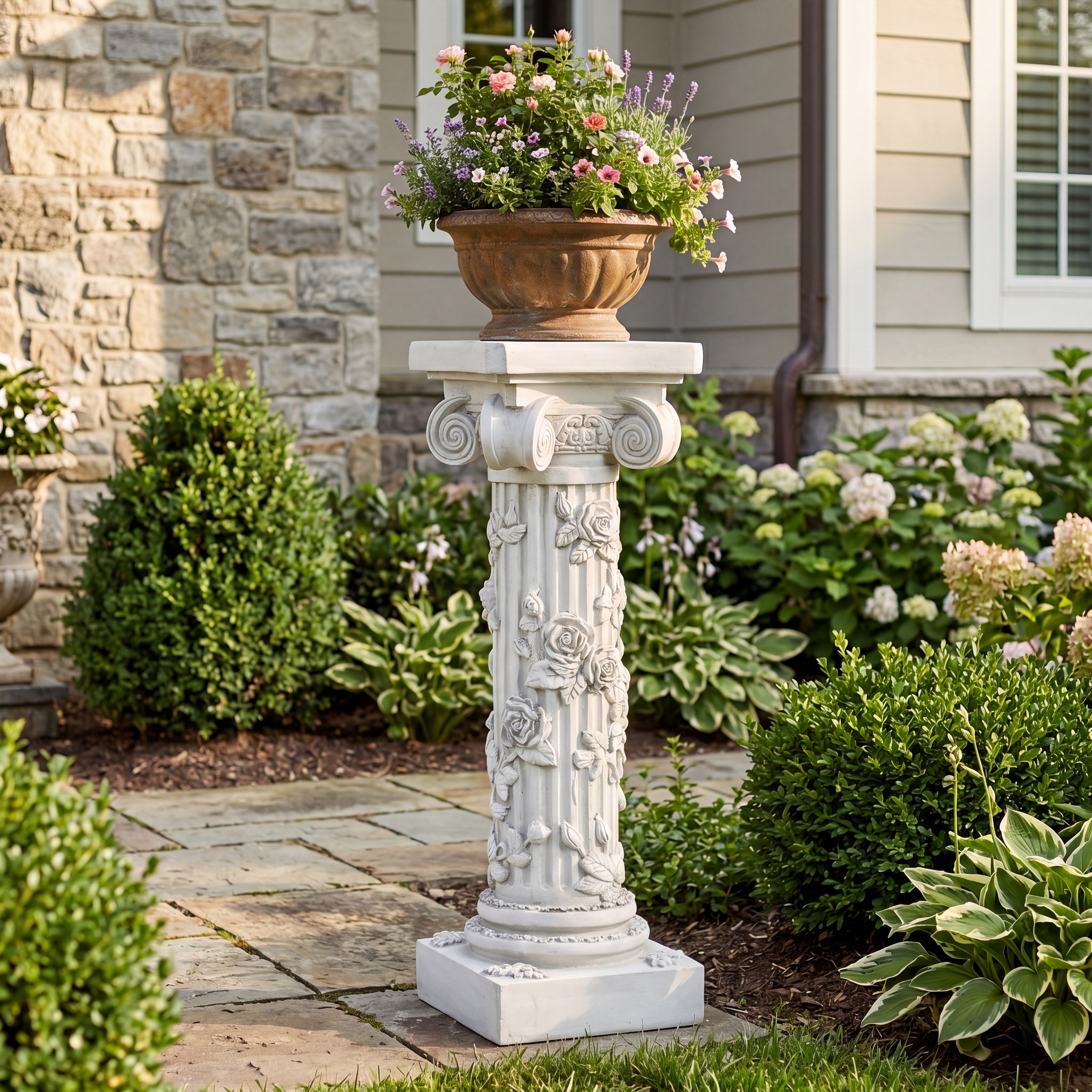 Christopher Knight Home - Roman Column Pedestal Stand Handcrafted Lightweight Concrete Display Accent
