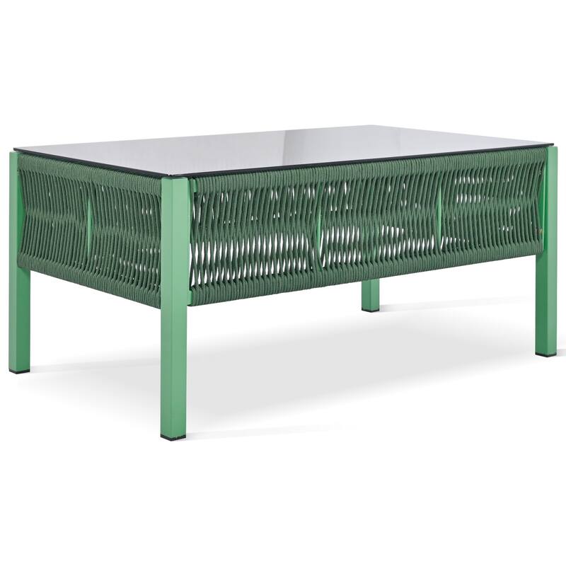 4-Piece Outdoor Patio Rope Conversation Sofa Set with Tempered Glass Table