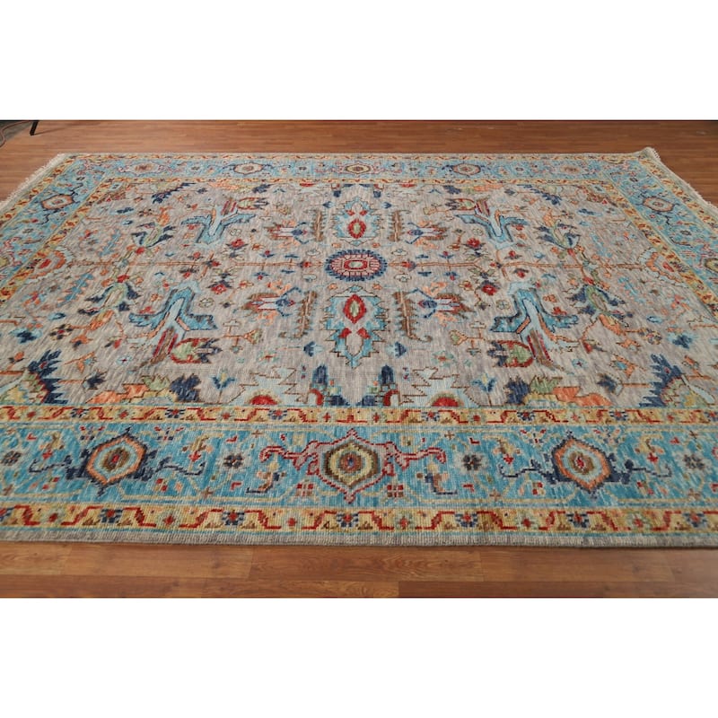 Hand Knotted Oriental 100% Wool Carpet Transitional All-Over Greys & Charcoal Oushak Area Rug - 12' 0'' X 9' 2''
