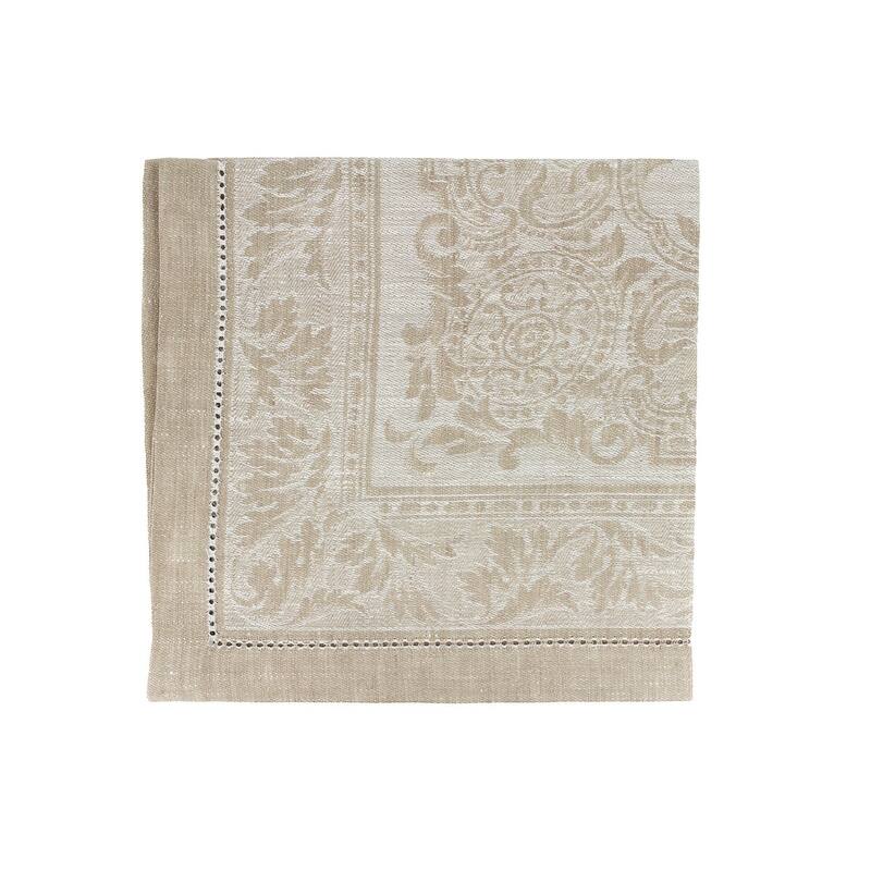 French Home Linen Set of 6 Arboretum Napkins - Ivory and Taupe