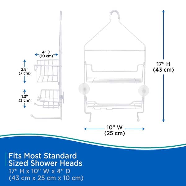 dimension image slide 0 of 2, Kenney Rust-Resistant 2-Tier Small Hanging Shower Caddy - White