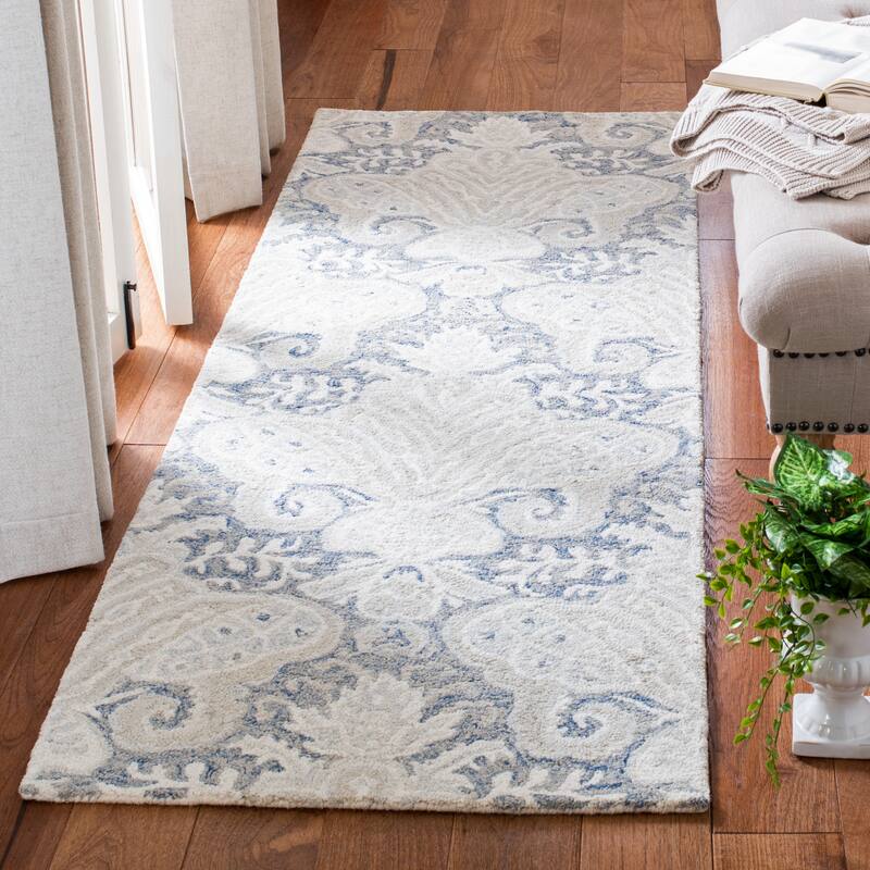 SAFAVIEH Handmade Micro-Loop Doinita Modern Wool Rug - 2'3" x 8' Runner - Blue/Ivory