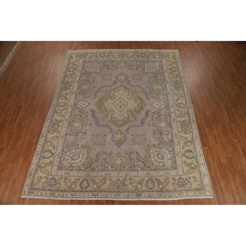 Traditional Grey Tabriz Persian Vintage Area Rug Handmade Wool Carpet - 9'7" x 12'7"