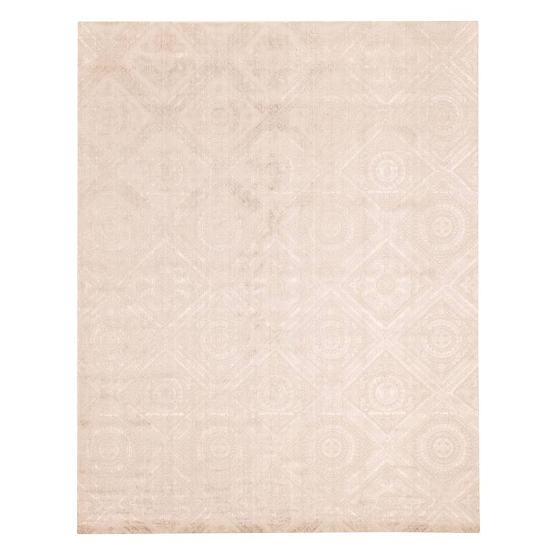 ECARPETGALLERY Hand Loomed Elysian Light Khaki Viscose, Wool Rug - 7'10 x 9'10