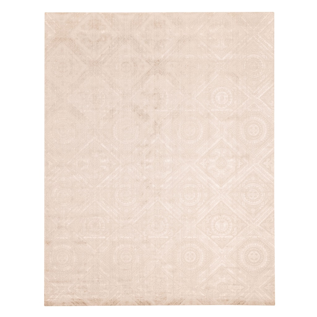 ECARPETGALLERY Hand Loomed Elysian Light Khaki Viscose, Wool Rug - 7'10 x 9'10